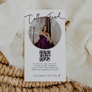 QR-code College Fund Venmo-insteekkaart bewerkbare afstudeerbordtip The Graduate Digital Printable Party Fund Afstudeerfeest bewegwijzering