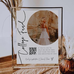 Enseigne de fête de remise des diplômes College Fund, imprimable Venmo Grad Sign Code QR modifiable College Fund Insert carte modèle, College Fund Grad sign