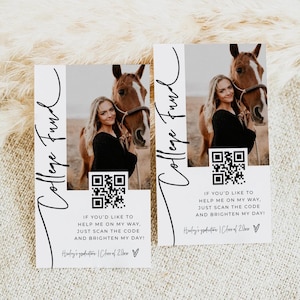 Tarjeta imprimible para insertar en el fondo universitario Código QR de Venmo Letrero Consejo El graduado Código QR Fondo universitario Letrero Graduado, Plantilla de letrero de graduación del fondo universitario