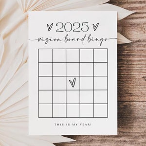 Jeux de fête imprimables du Nouvel An 2025, carte de bingo Vision Board 2025, carte de bingo du Nouvel an 2025, manifestation 2025, objectifs de résolution du nouvel an