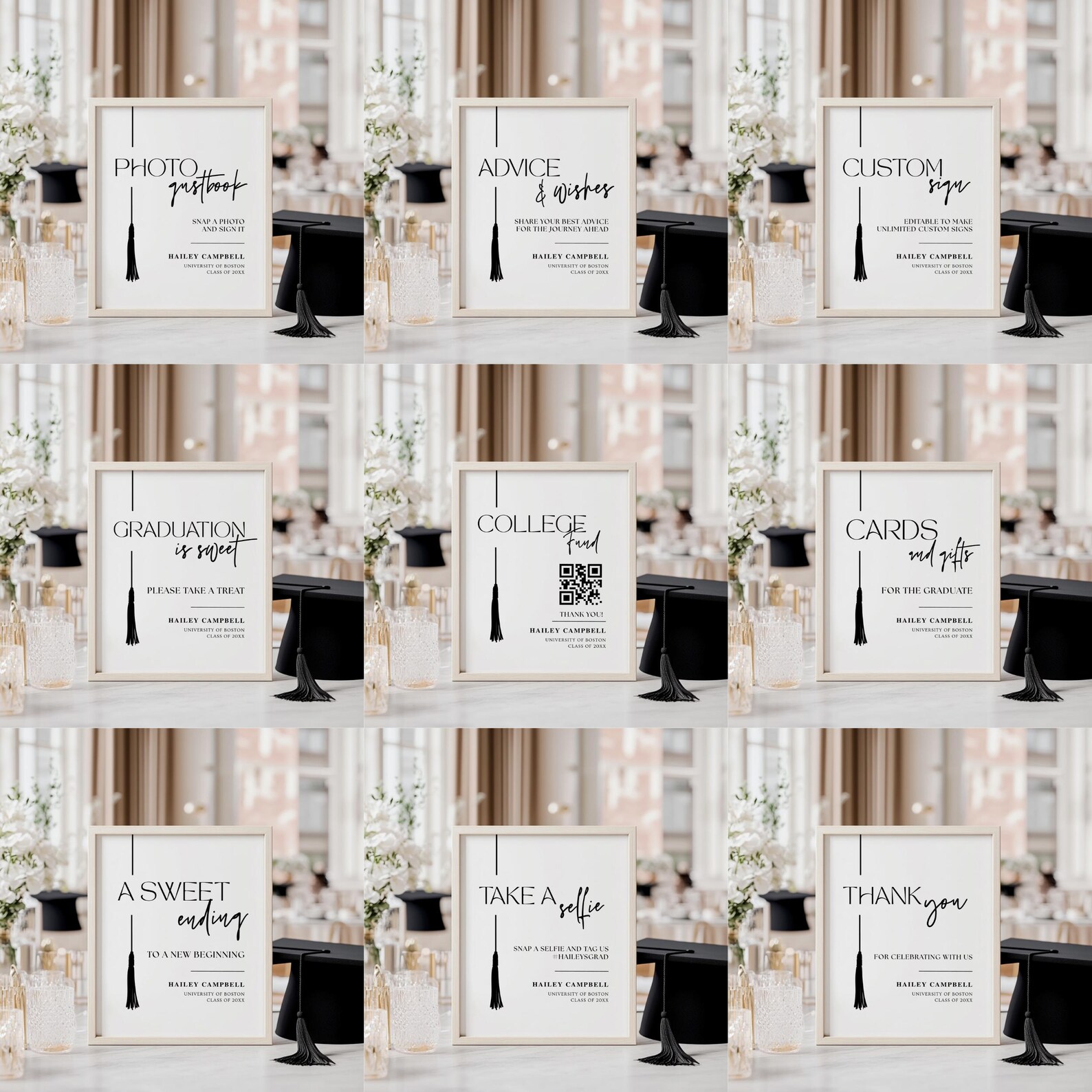 27 Graduation Party Signage, Printable Graduation Sign Bundle, Editable ...