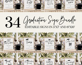 34 Editable Grad Sign Party Bundle, Graduation Sign Bundle, Printable Grad Signs Graduation Party Decor, Graduation Favor College Fund Signs
