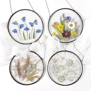 Pressed flower art set of 4 stained glass flower frames - Seasons
