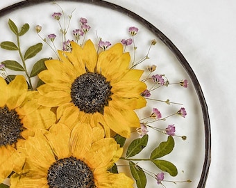 Handmade Pressed Sunflower Frame: Stained Glass Floral Wall Hanging