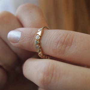 14k Real Gold Triangle Ring, Gold Geometric Ring, Zircon Stone Triangle Band, Minimalist Ring, Stackable Ring, Modern Gold Ring