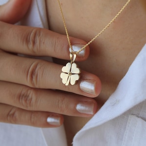 14K Gold Clover Necklace: Dainty Shamrock Pendant, Good Luck Charm
