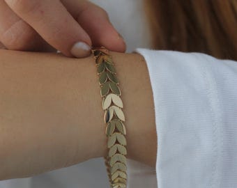 Bransoletka z liści złota 14k: delikatny łańcuszek warstwowy, 7 cali