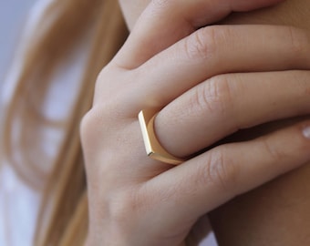 14k Real Gold Signet Ring, Gold Rectangle Ring, Gold Unisex Ring, Gold Pinky Ring, Gold Seal Ring, Handmade Jewelry