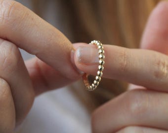 14k Real Gold Bead Ring, Gold Ball Band, Eternity Bead Band Ring, Tiny Everyday Ring, Gold Beaded Stacking Ring, Thin Bead Ring, Mini Ring