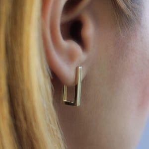 14k Real Gold Rectangle Hoop Earrings, Geometric Hoop Earrings, Gold Huggies Earrings, Gold Hoops Earrings, Handmade Jewelry