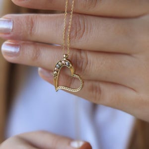 14k Yellow Gold Heart Necklace: Dorika Ball Pendant, Minimalist Love Jewelry