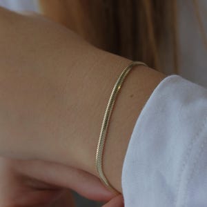 14k Real Gold Snake Chain Bracelet, Braided Gold Chain Bracelet, Unisex Gold Bracelet, Statement Bracelet, Flat Herringbone Bracelet