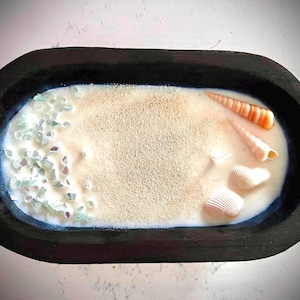 Wooden Dough Bowl Candle Handmade with Soy Wax, Seashells