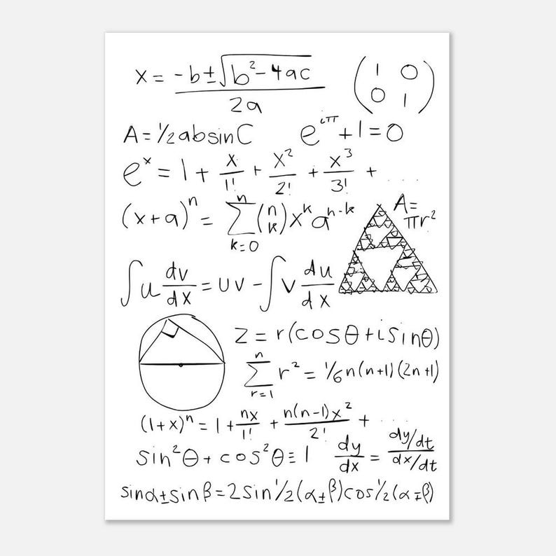 Maths Equations Poster | Fine Art Print | A4 Mathematical Print | Maths ...