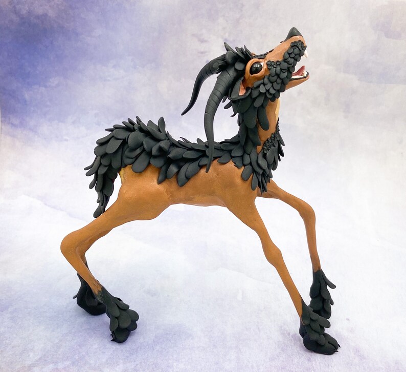 Fantasy Deer Totem Mythical sculptures Dragon Deer wolf sculptures Deer Dog Sculpture Mythical Deer animal sculpture Deer sculpture