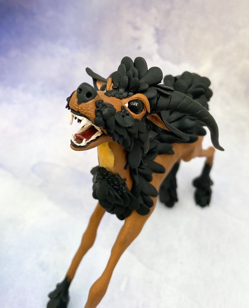 Fantasy Deer Totem Mythical sculptures Dragon Deer wolf sculptures Deer Dog Sculpture Mythical Deer animal sculpture Deer sculpture