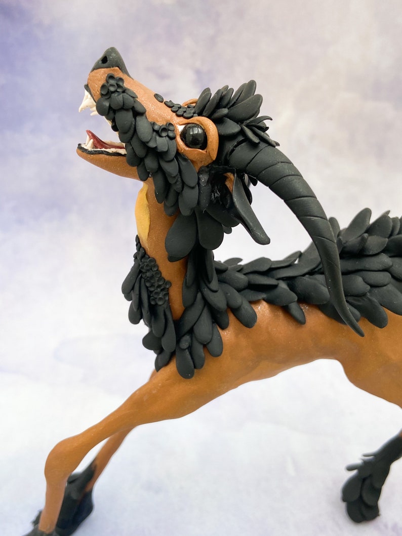 Fantasy Deer Totem Mythical sculptures Dragon Deer wolf sculptures Deer Dog Sculpture Mythical Deer animal sculpture Deer sculpture