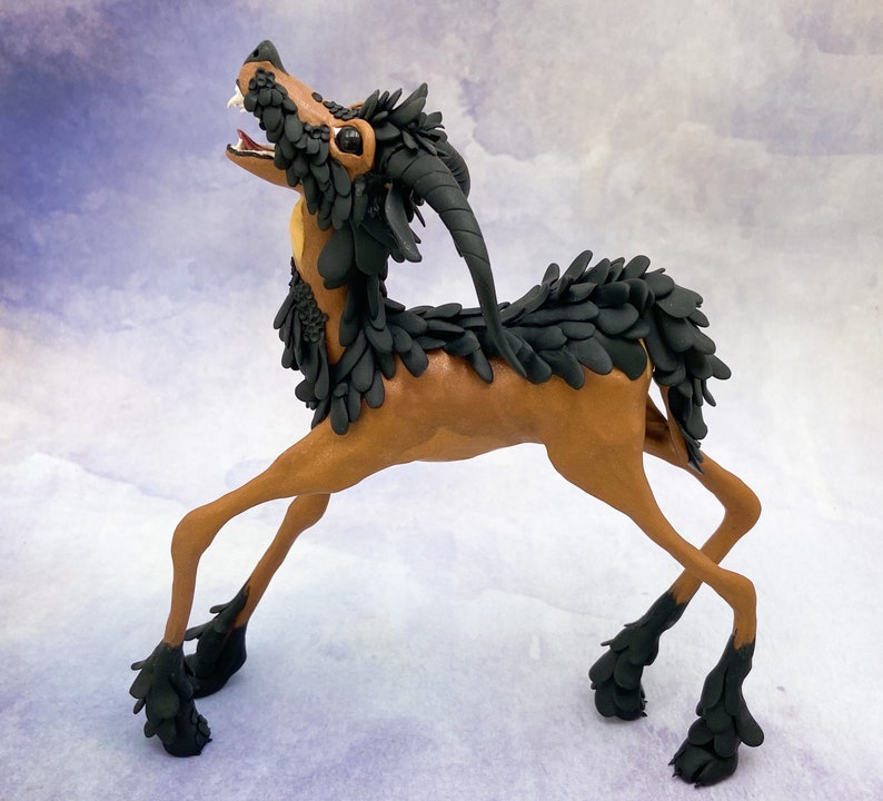 Fantasy Deer Totem Mythical sculptures Dragon Deer wolf sculptures Deer Dog Sculpture Mythical Deer animal sculpture Deer sculpture