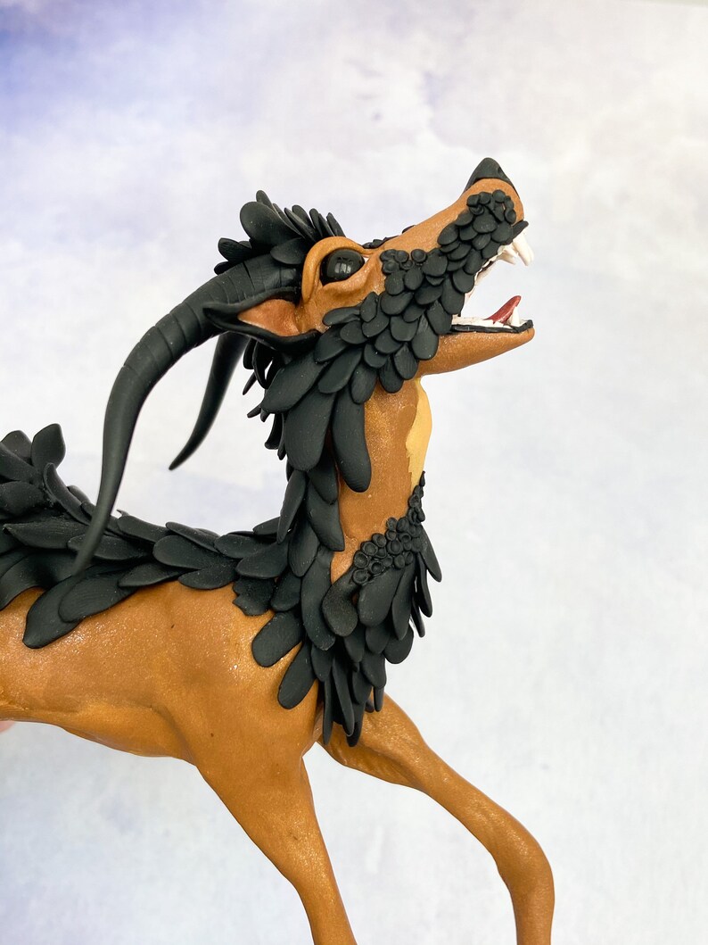 Fantasy Deer Totem Mythical sculptures Dragon Deer wolf sculptures Deer Dog Sculpture Mythical Deer animal sculpture Deer sculpture