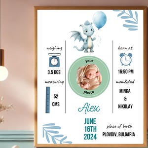 Individuelle Baby Geburtsanzeige (mit oder ohne Foto), Personalisierte Baby Geburts Stats Drucke, Baby Geburt Poster, Geschenk für Baby