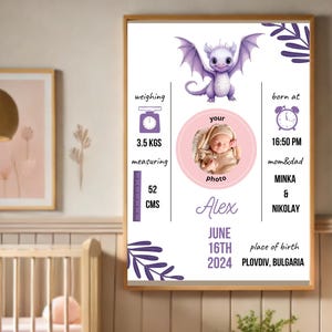 Individuelle Baby Geburtsanzeige (mit oder ohne Foto), Personalisierte Baby Geburts Stats Drucke, Baby Geburt Poster, Geschenk für Baby