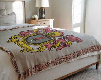 Custom Family Crest Woven Blanket - Christmas Gift For Parents - Gift For Grandparents