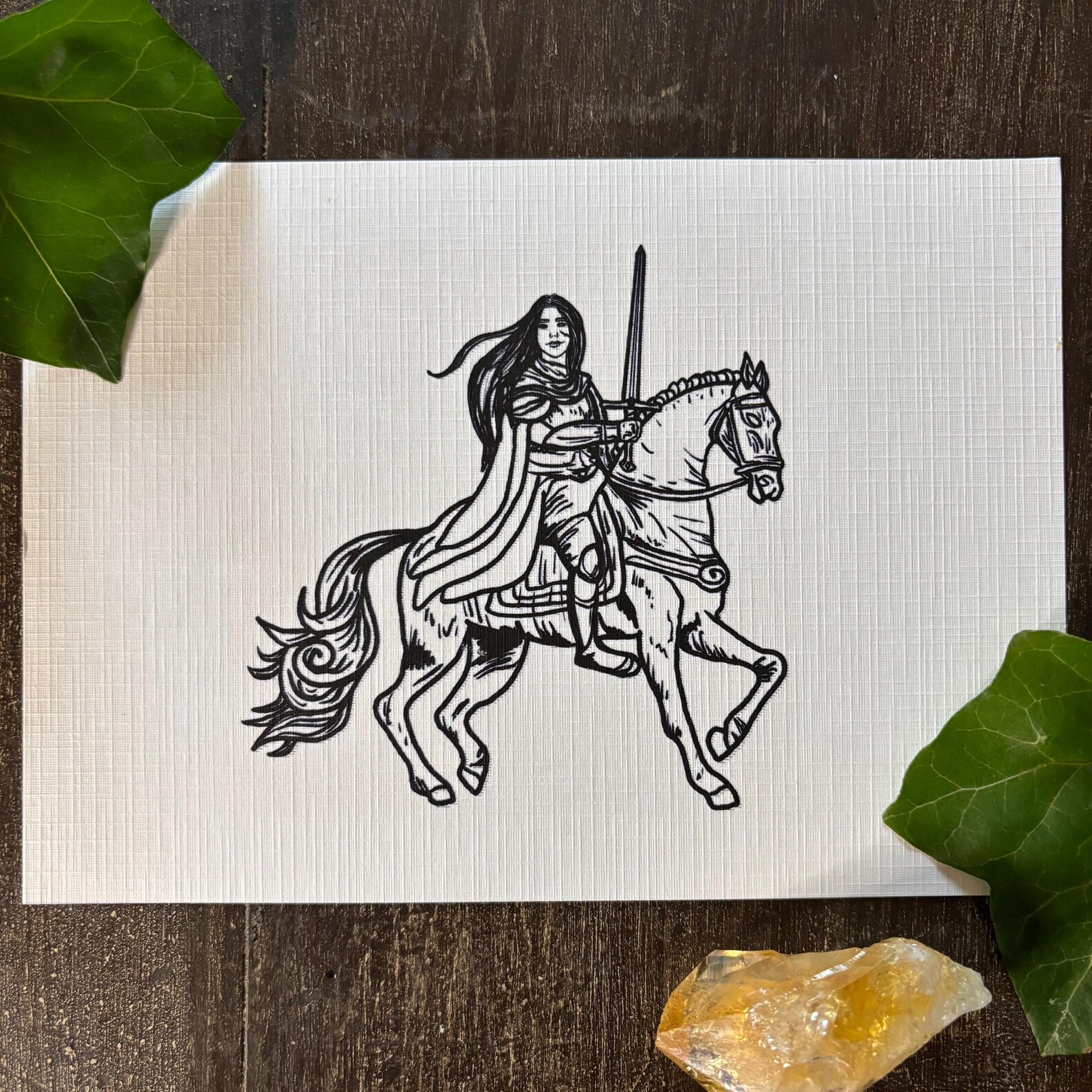 Female Medieval Knight Art Print, 5x7 Dark Academia Fantasy Wall Decor ...