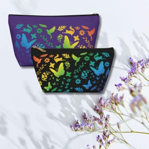 Torebka na akcesoria Rainbow Butterfly, kosmetyczka na klips, prezent na zamek błyskawiczny dla miłośników natury, organizer podróżny, kosmetyczka z motywem kwiatowym, ekologiczne przechowywanie