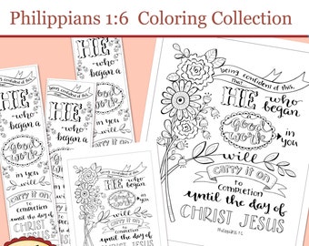 PHILIPPIANS 1:6... He Who Began a Good Work  Bible Journaling Color Your Own INSTANT DOWNLOAD Art Print Coloring Page Note Card Christian