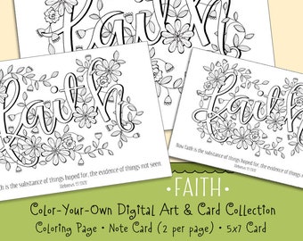 FAITH... HEBREWS 11... Word of the Year - 52 Words - Coloring Page and Card Collection Christian Scripture Bible Verse