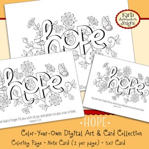 HOOP... ROMEINEN 15:13... Woord van het jaar - 52 woorden - Kleurplaat en kaartcollectie Christelijke Schrift Bijbelvers
