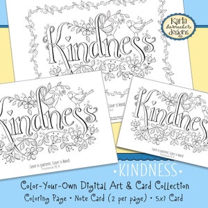 KINDNESS... 1 CORINTHIANS 13:4... Word of the Year - 52 Words - Coloring Page and Card Collection Christian Scripture Bible Verse