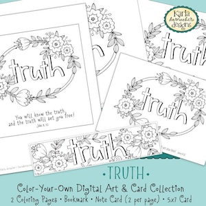 TRUTH... JOHN 8:32... Word of the Year - 52 Words - Coloring Page • Bookmarks • Card Collection Christian Scripture Bible Verse