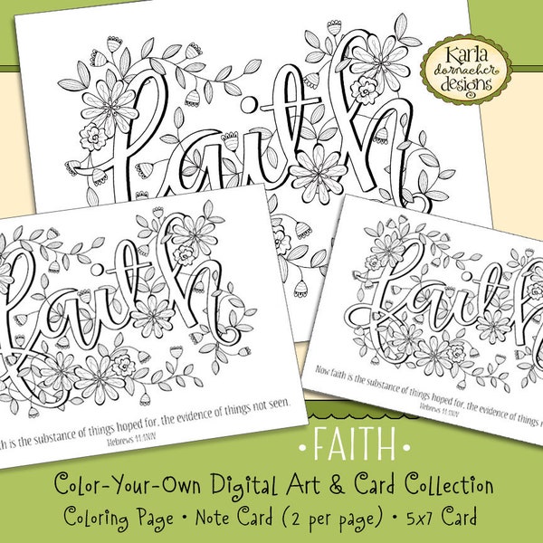 FAITH... HEBREWS 11... Word of the Year - 52 Words - Coloring Page and Card Collection Christian Scripture Bible Verse