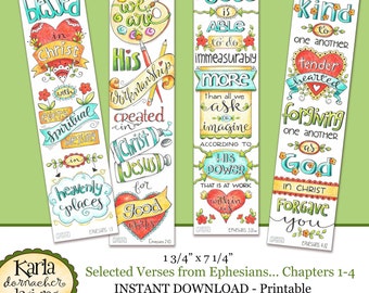 Ephesians 1 4 Full Color Bookmarks Bible Journaling Illustrated Faith INSTANT DOWNLOAD Scripture Digital Printable Christian Religious