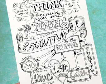 1 Timothy 412 Be An Example Bible Journaling Color Your Own INSTANT DOWNLOAD Art Print Coloring Page Printable Christian Religious