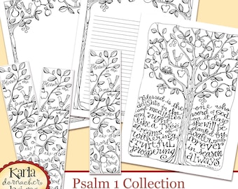 Psalm 1 Be Like A Tree Bible Journaling Color Your Own INSTANT DOWNLOAD Art Print Coloring Page Printable Christian Religious