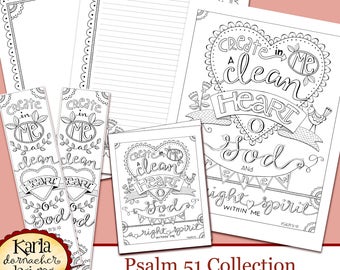 Psalm 51 Create In Me A Clean Heart Bible Journaling Color Your Own INSTANT Download Art Print Coloring Page Printable Christian Religious