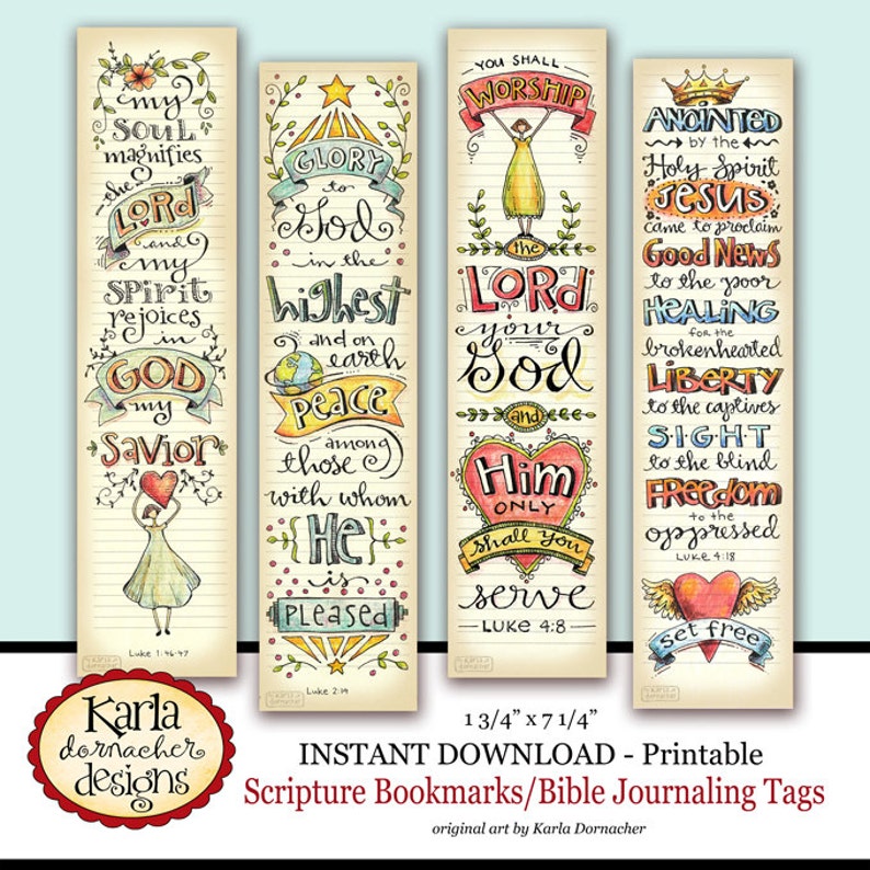 LUKE 1-4... Bible Bookmarks... Bible Journaling Tags INSTANT DOWNLOAD Scripture Digital Printable Download Christian Religious image 1