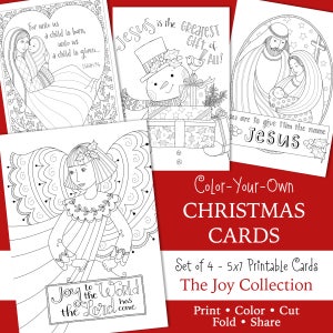 NAVIDAD... Tarjetas para colorear ALEGRÍA - 5x7 • JESÚS es la razón - Gloria a Dios - Ángeles • Conjunto de cuatro - Descarga instantánea cristiana
