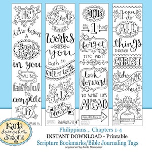 PHILIPPIANS 1-4... Bible Journaling Templates, Tracers, Color Your Own Bookmarks, Instant download, Scripture Digital Printable