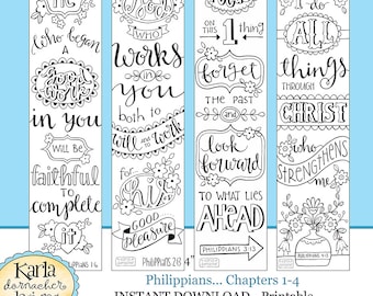 PHILIPPIANS 1-4... Bible Journaling Templates, Tracers, Color Your Own Bookmarks, Instant download, Scripture Digital Printable