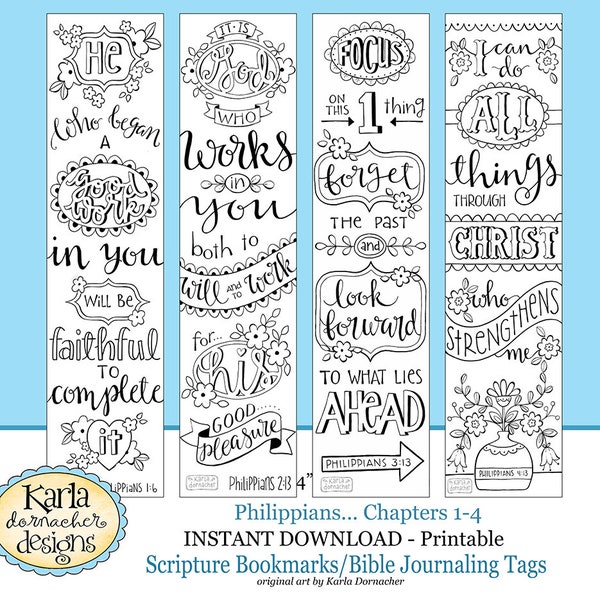 PHILIPPIANS 1-4... Bible Journaling Templates, Tracers, Color Your Own Bookmarks, Instant download, Scripture Digital Printable