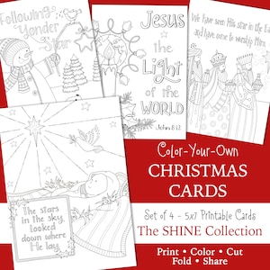 SHINE • CHRISTMAS Coloring Cards - 5x7 • JESUS is the Reason - Glory to God - Angels • Set of Four - Instant Download Christian