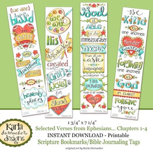 EPHESIANS 1-4 Full Color Bookmarks  Bible Journaling Illustrated Faith INSTANT DOWNLOAD Scripture Digital Printable Christian Religious