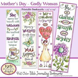 MOTHERS DAY... A Godly Woman, Full Color Bible Bookmarks, Bible Journaling Instant Download Scripture Digital Printable Christian