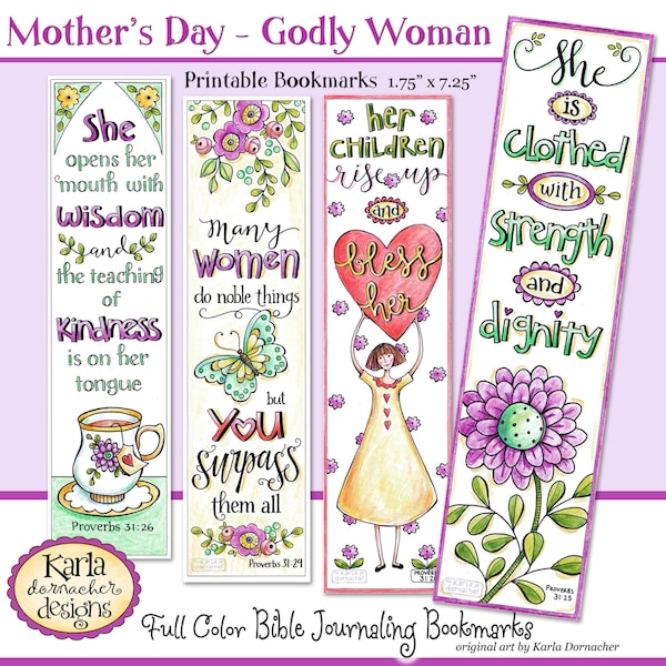 MOTHERS DAY... A Godly Woman, Full Color Bible Bookmarks, Bible Journaling Instant Download Scripture Digital Printable Christian