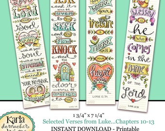 LUKE 10-13... BIBLE BOOKMARKS Art Journaling Illustrated Faith Instant Download Scripture Digital Printable Christian Religious