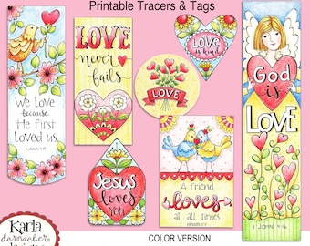 Valentine Love FULL COLOR Bookmarks  Bible Journaling Tags Tracers Stickers Instant download Scripture Printable