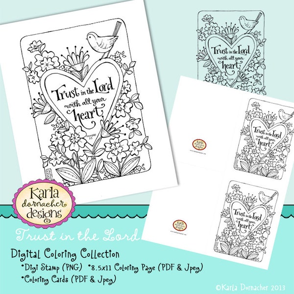 Proverbs 3:5 Trust in the Lord INSTANT DOWNLOAD Coloring Collection Scripture Christian Coloring Cards Digital Printable